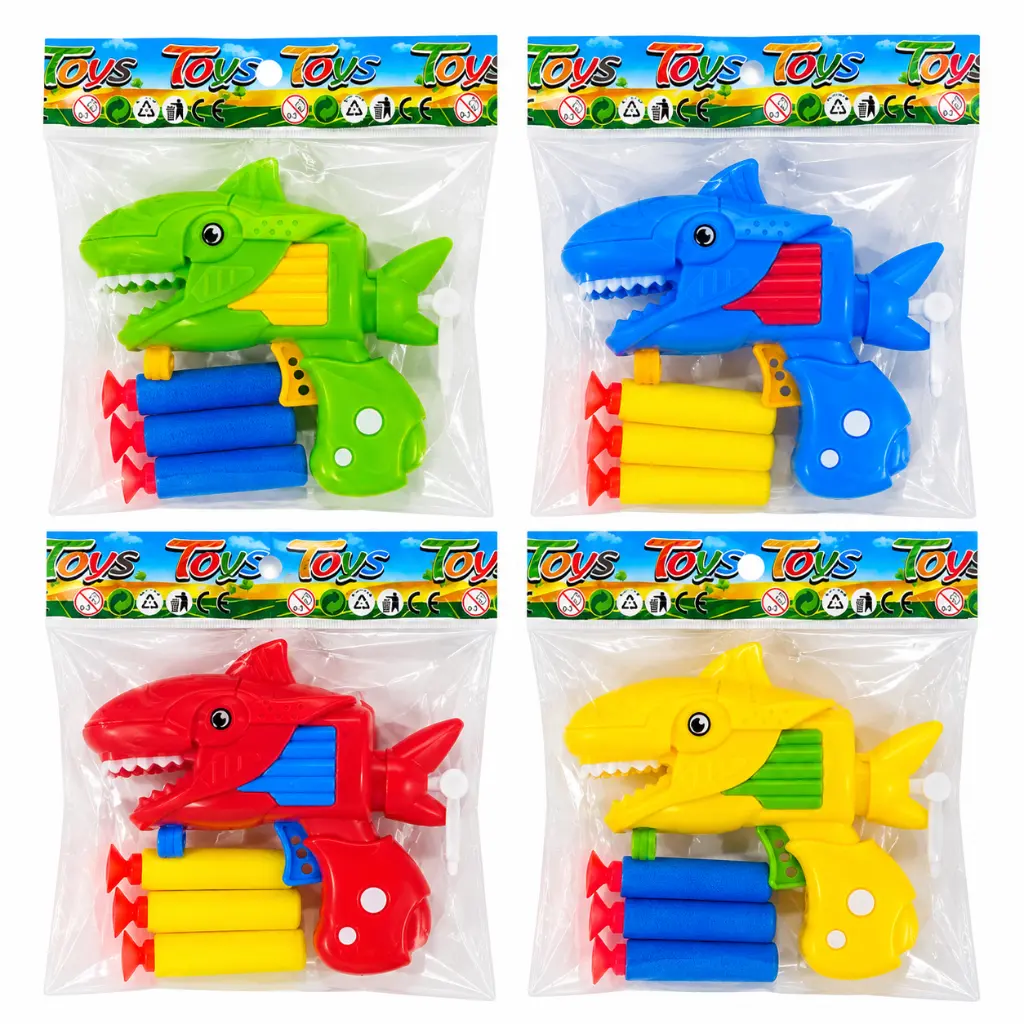 Cuatro pistolas tiburón de juguete.webp