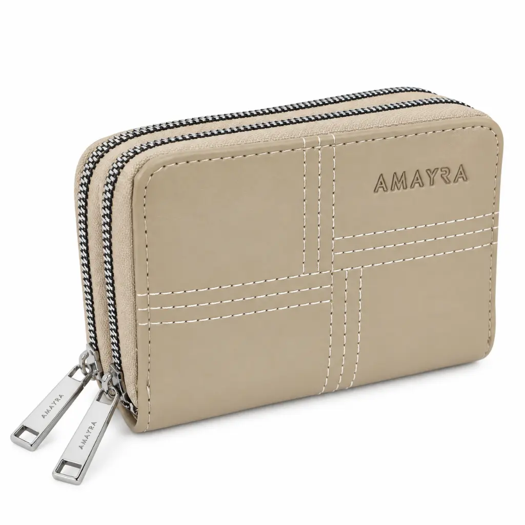 Monedero beige AMAYRA con doble cremallera.webp