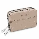 Cartera AMAYRA de piel beige con cremalleras.webp