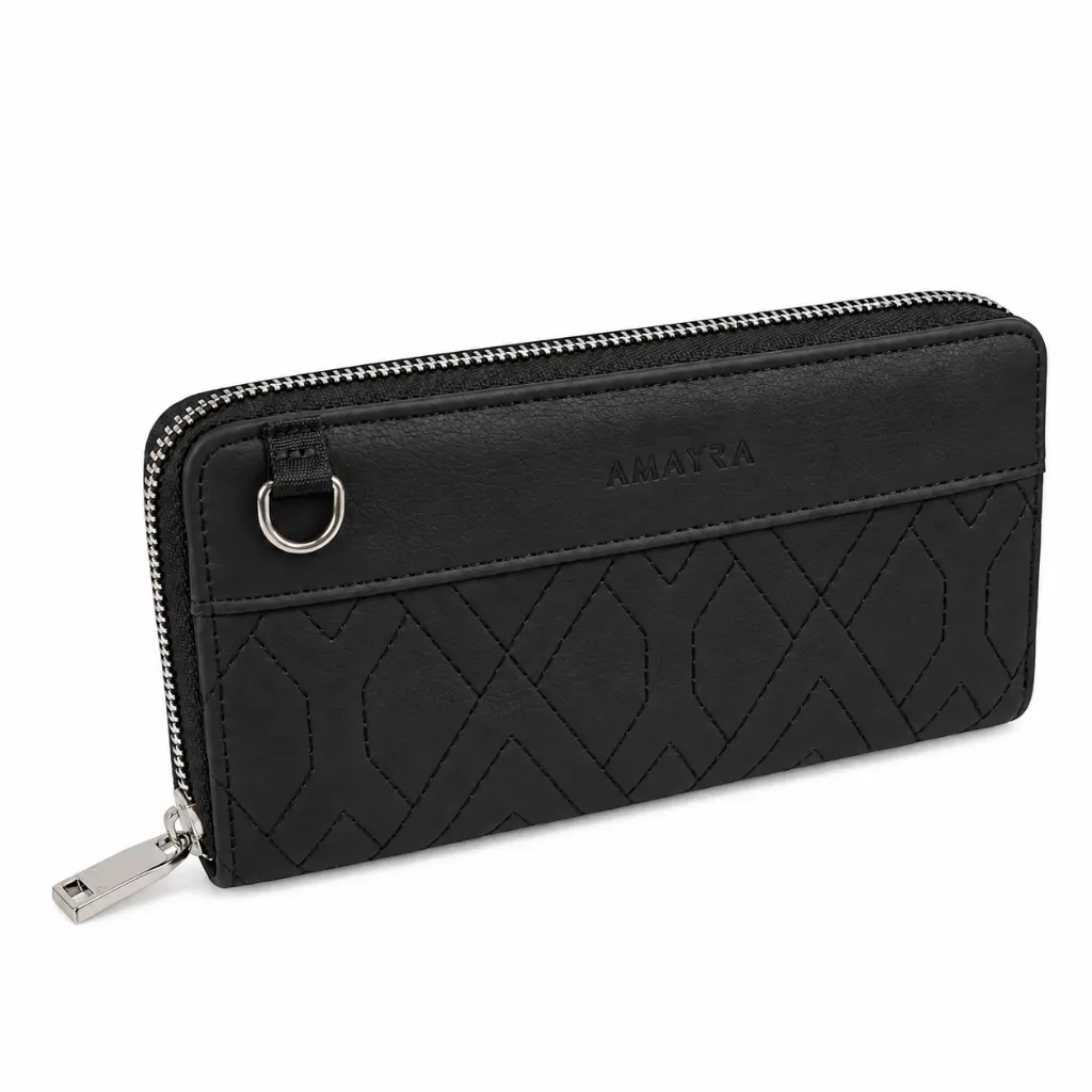 Cartera negra AMAYRA con cremallera plateada.webp