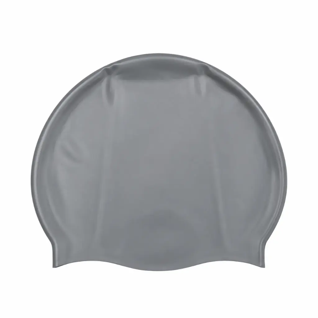 Gorro de natación gris sobre fondo blanco.webp