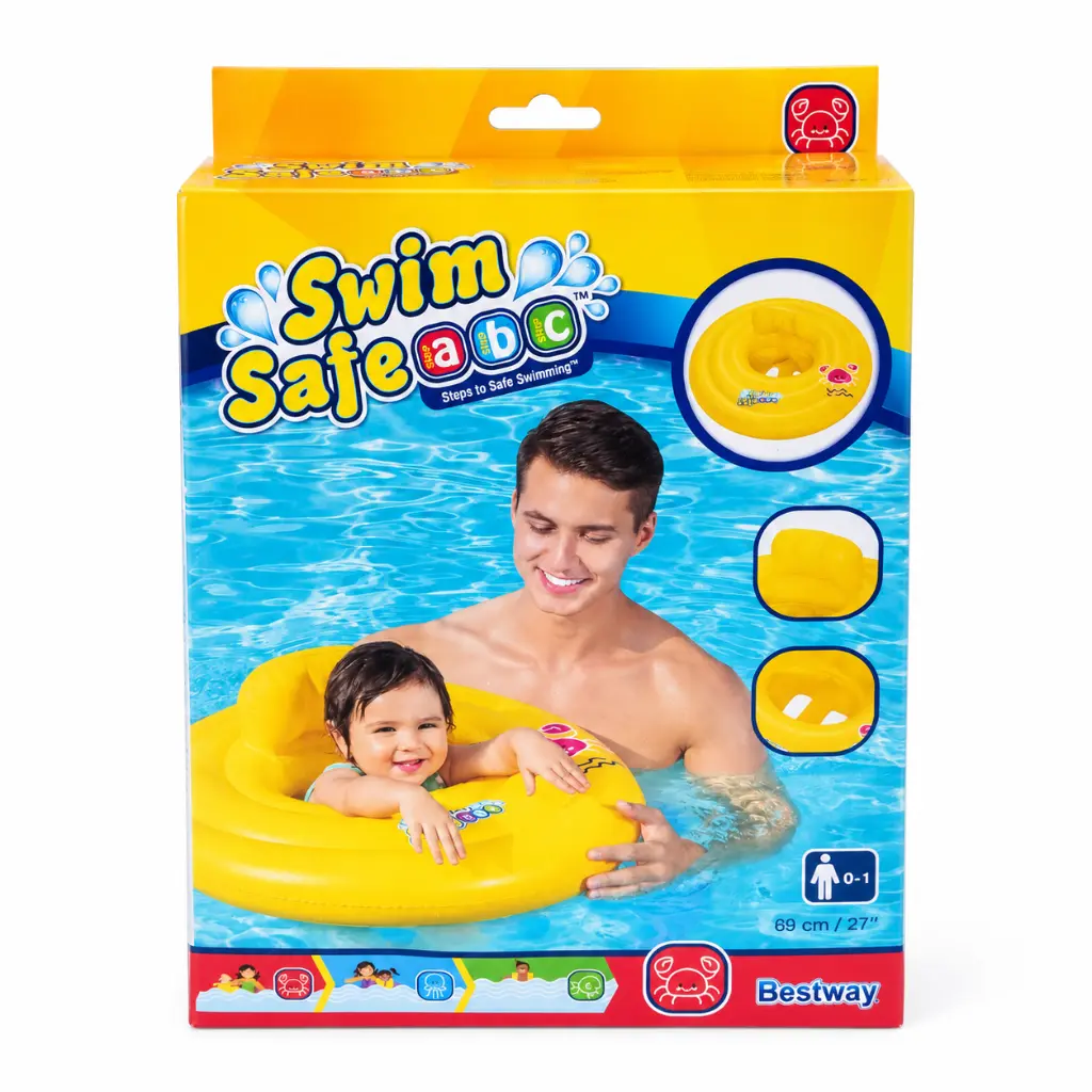 Caja Swim Safe en piscina azul.webp