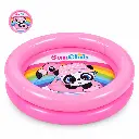 Piscina hinchable rosa con panda y flamenco.webp