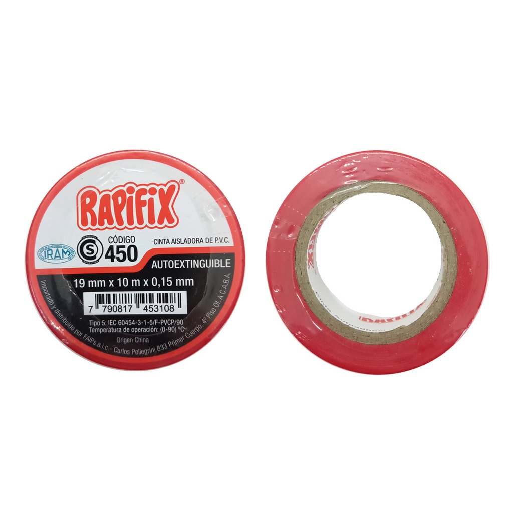 CINTA AISLANTE AUTOEXTINGUIBLE ROJA 19MM X 10MTS ( 450 )