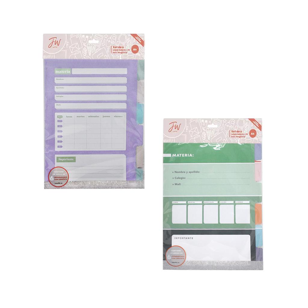 ASIGNATURA A4 FW MULTICOLOR C/LENGUETA X6 E/BO (50030/50029)