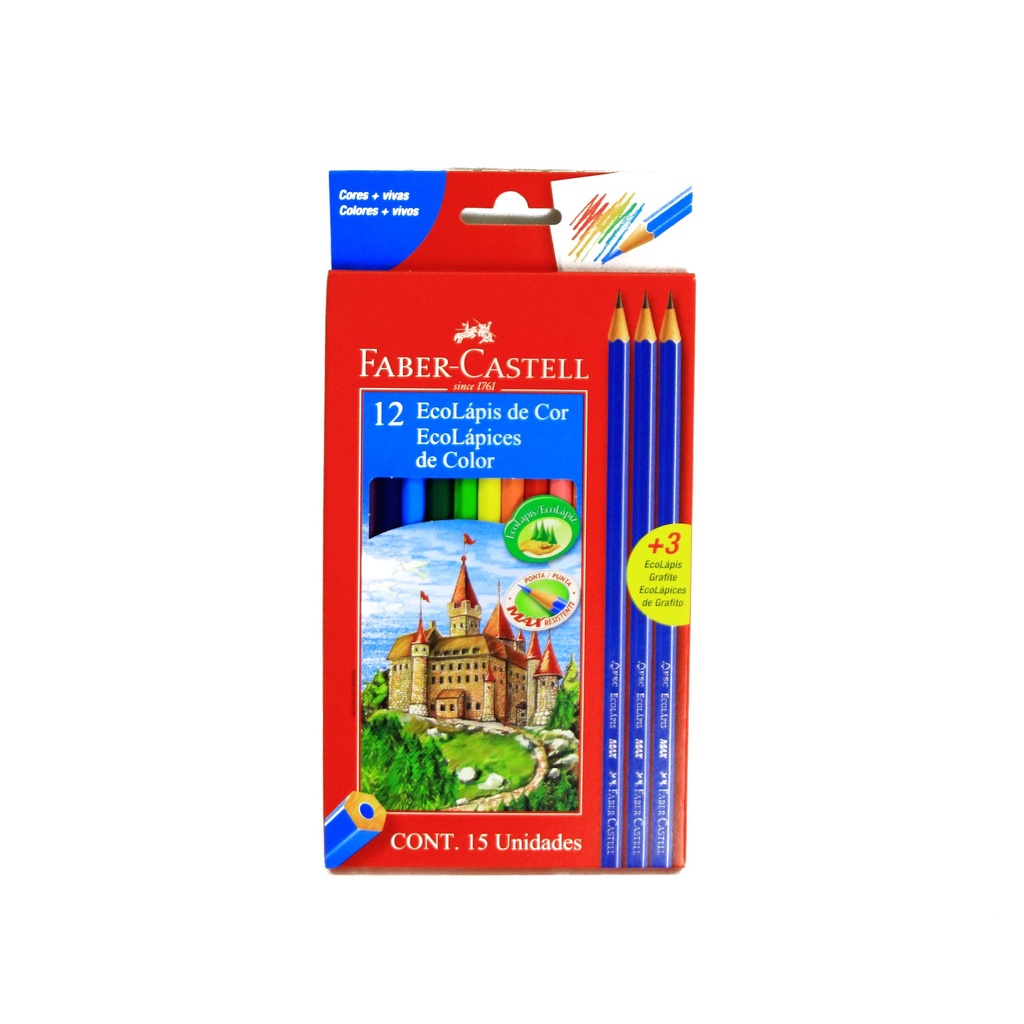LAPICES COLOR FABER CASTELL X12 LARGOS + 3 GRAFITOS E/ CJ ( 120112+3 )
