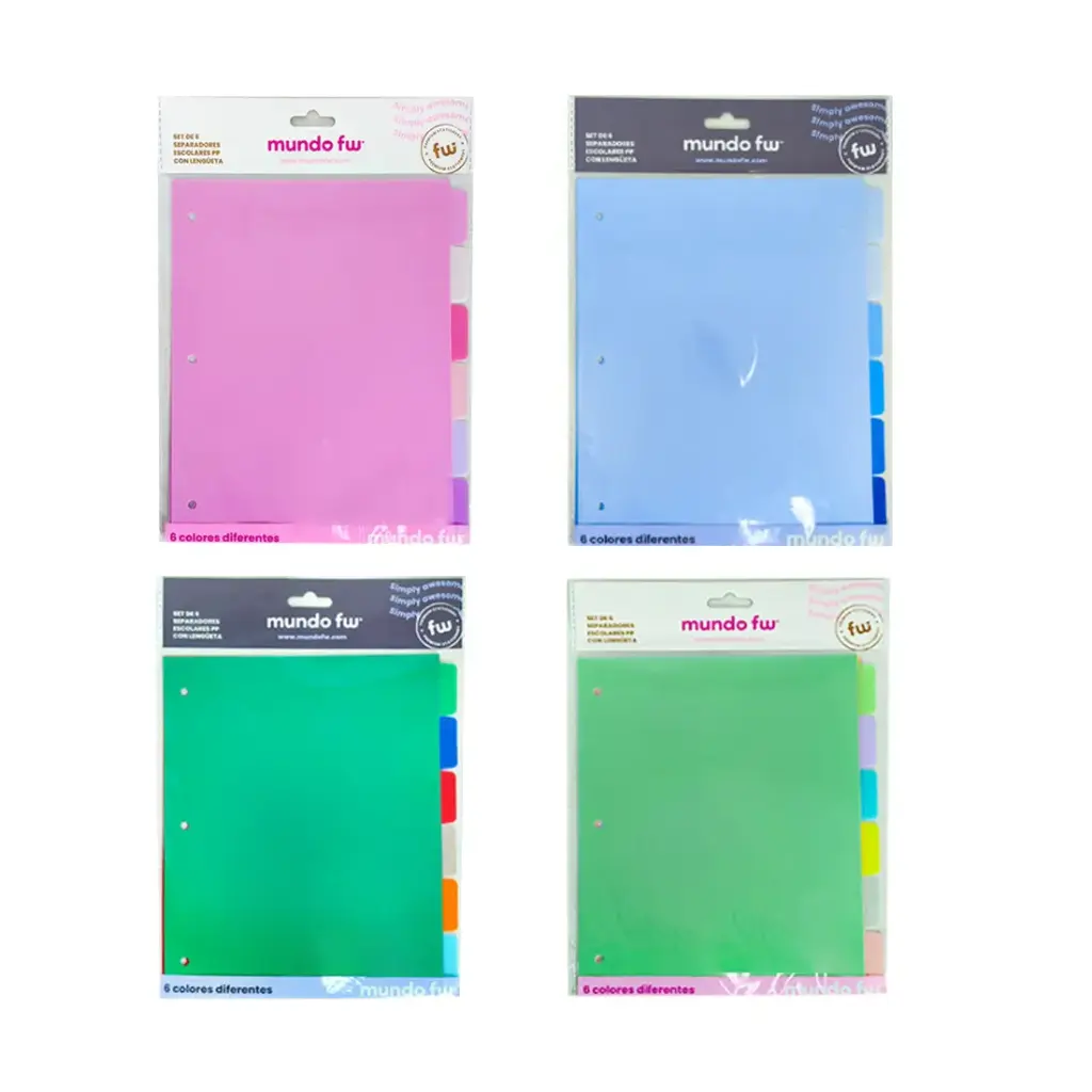 ASIGNATURA FW N°3 MULTICOLOR PLASTICO C/ LENGUETA x6