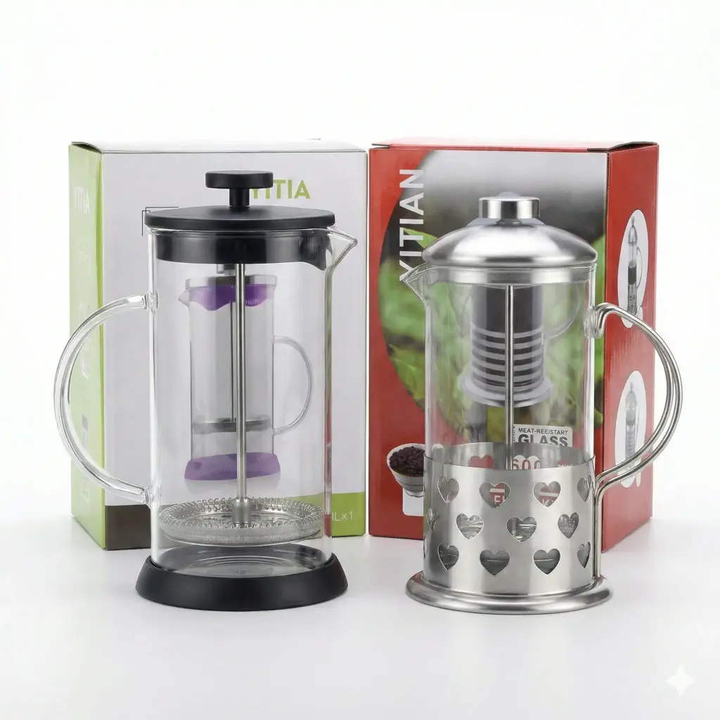 CAFETERA C/ EMBOLO ACERO 600ML E/ CJ ( CN18757 )