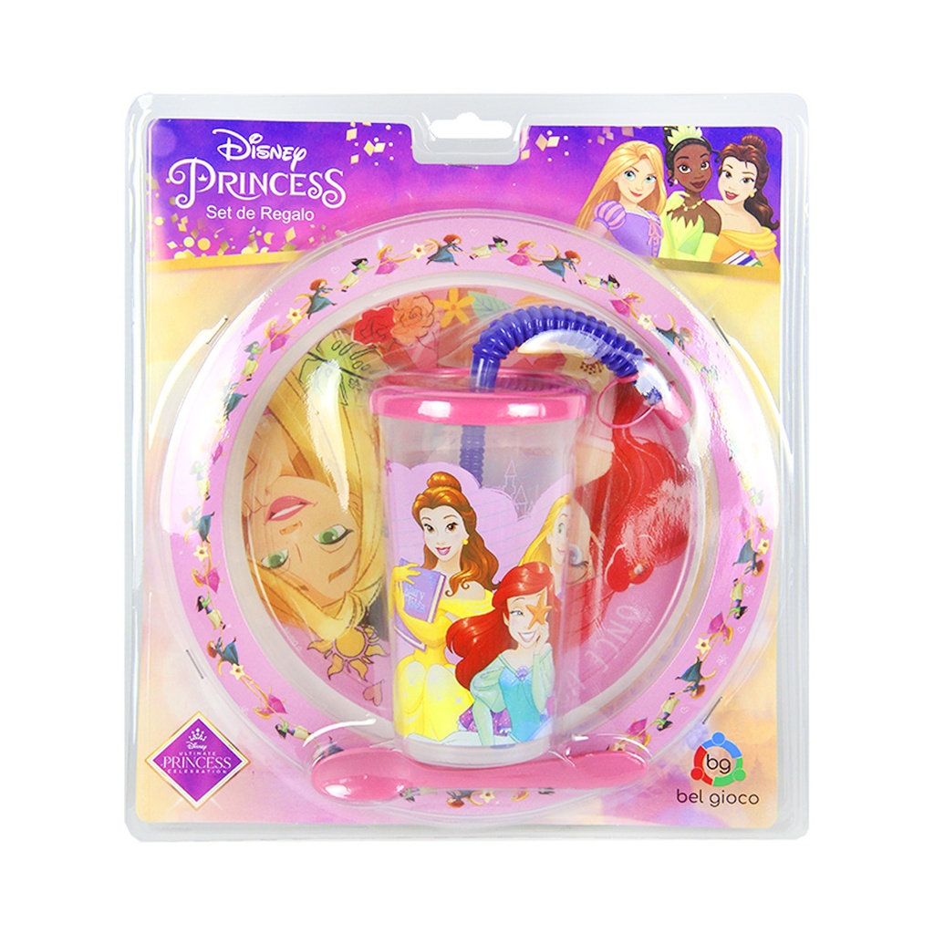 SET DE VASO SPORT C/ PLATO Y CUCHARA PRINCESAS E/ BL