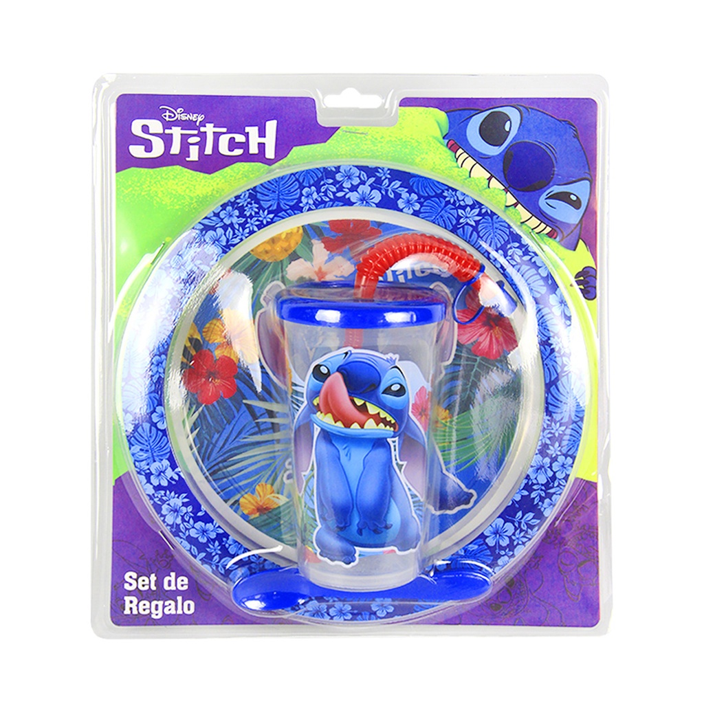 SET DE VASO SPORT C/ PLATO Y CUCHARA STITCH E/ BL