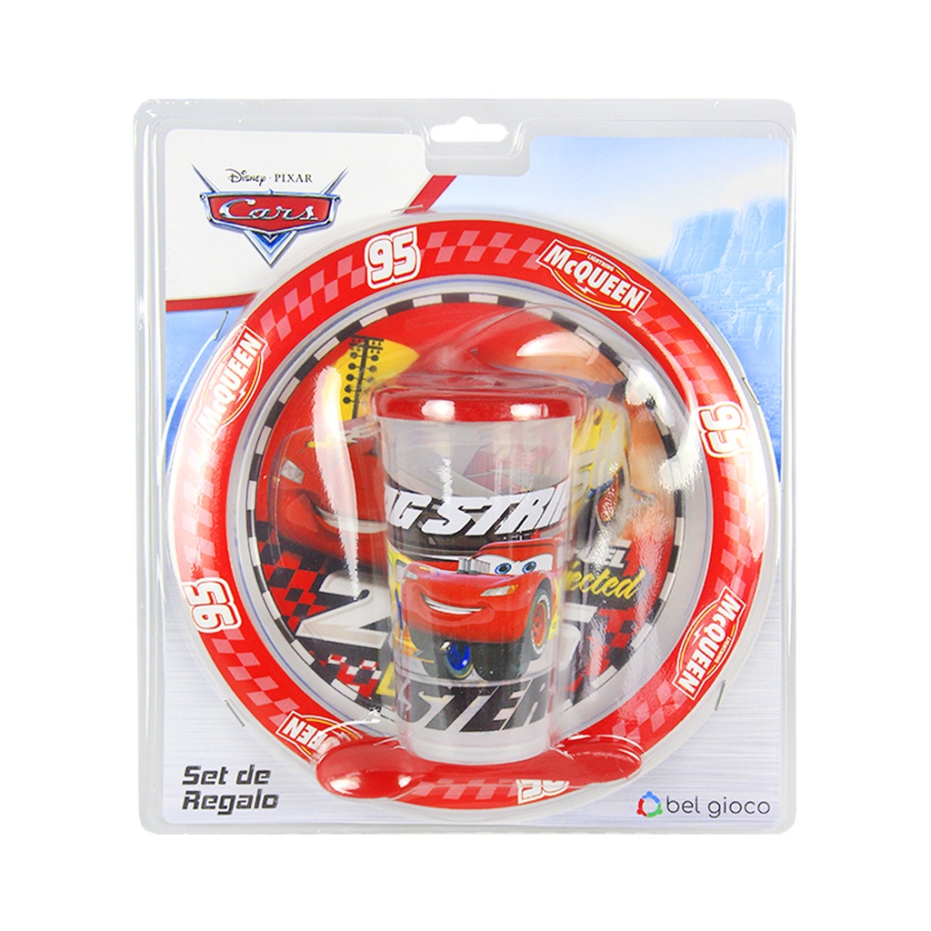 SET DE VASO TAPA CAFE C/ PLATO Y CUCHARA CARS E/BL