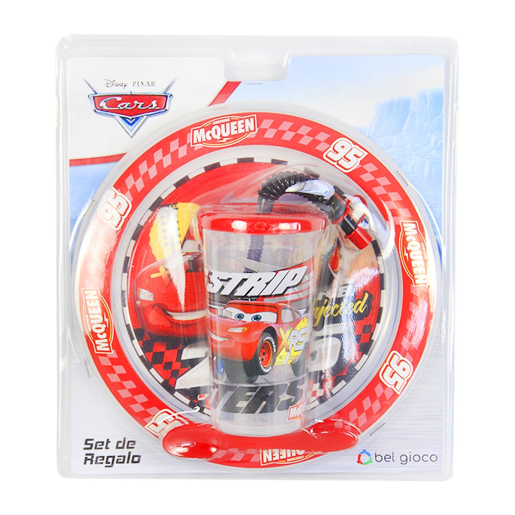SET DE VASO SPORT C/ PLATO Y CUCHARA CARS E/ BL ( 089 )