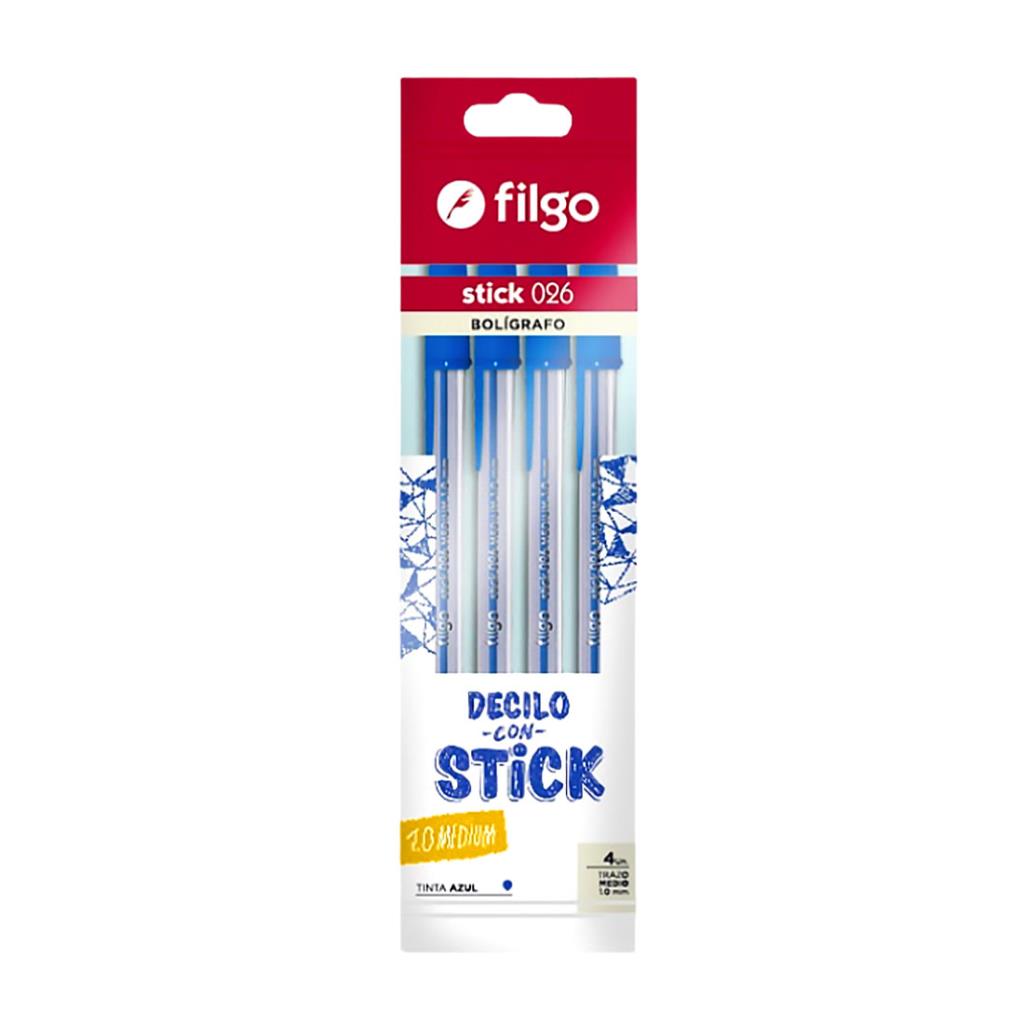 LAPICERAS FILGO STICK x4 AZUL e/Bo ( SK10-F4-003 )