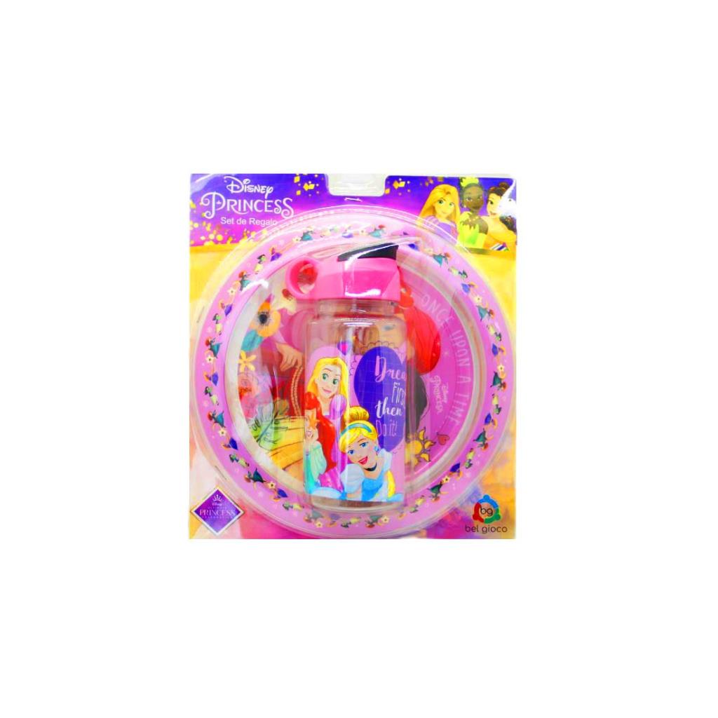 SET DE BOTELLA FLIP TOP C/PLATO PRINCESAS E/BL