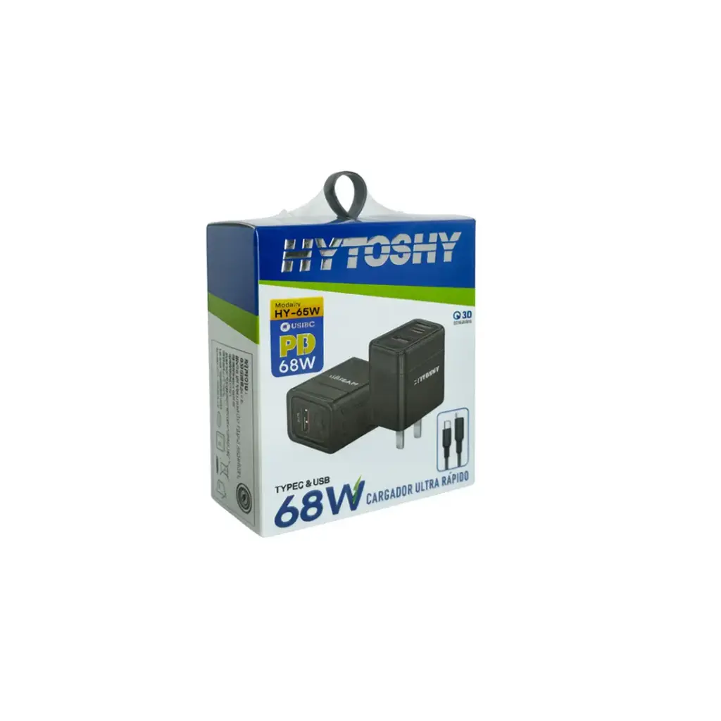 CARGADOR HYTOSHY CARGA ULTRA RAPIDA TIPO-C USB 68W e/Cj ( HY-65W )