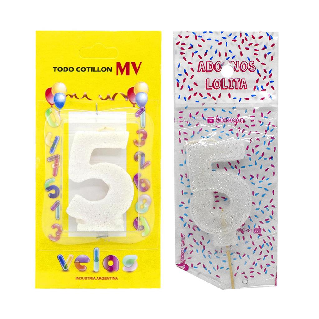 VELA DE CUMPLEAÑOS BLANCA NUMERO 5