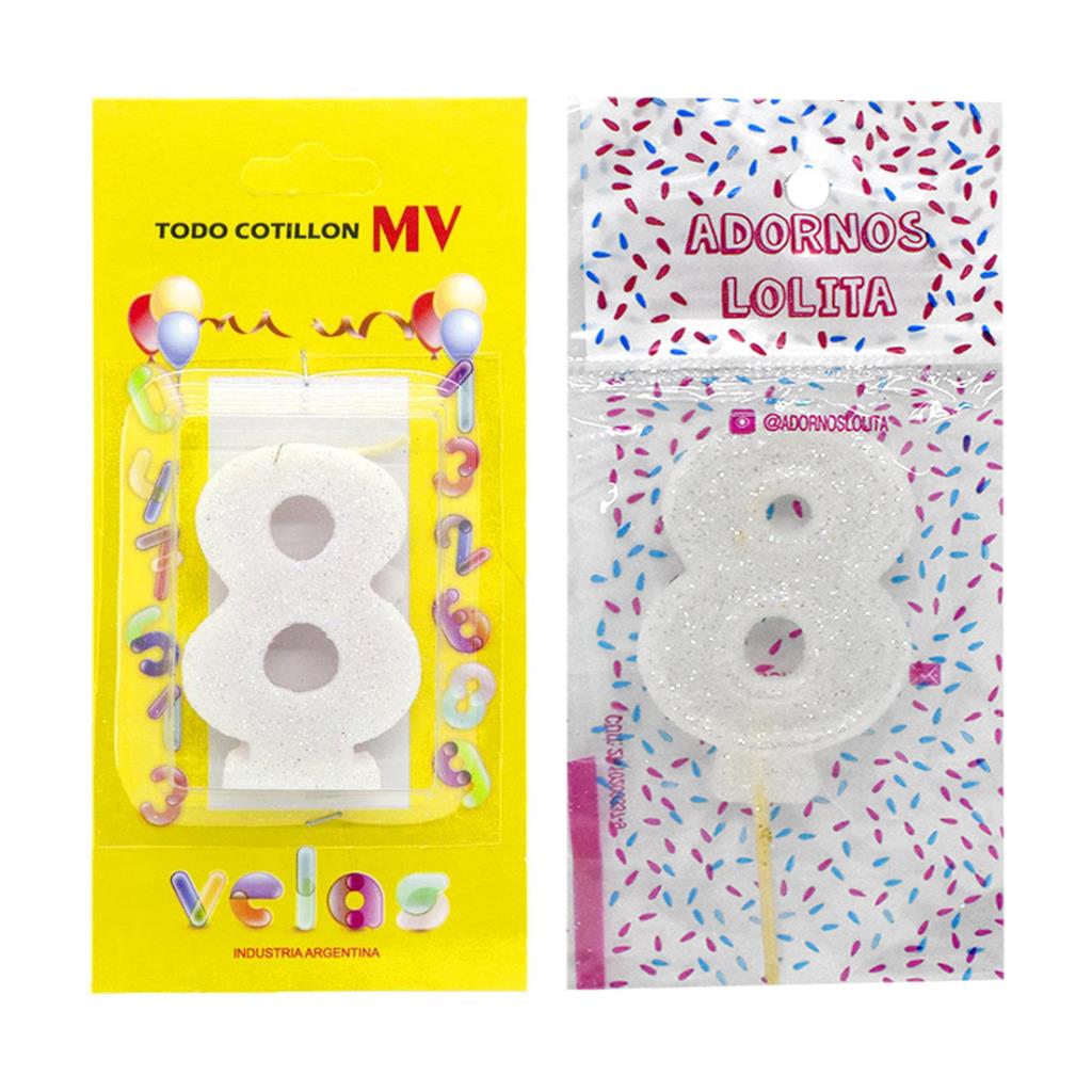 VELA DE CUMPLEAÑOS BLANCA NUMERO 8