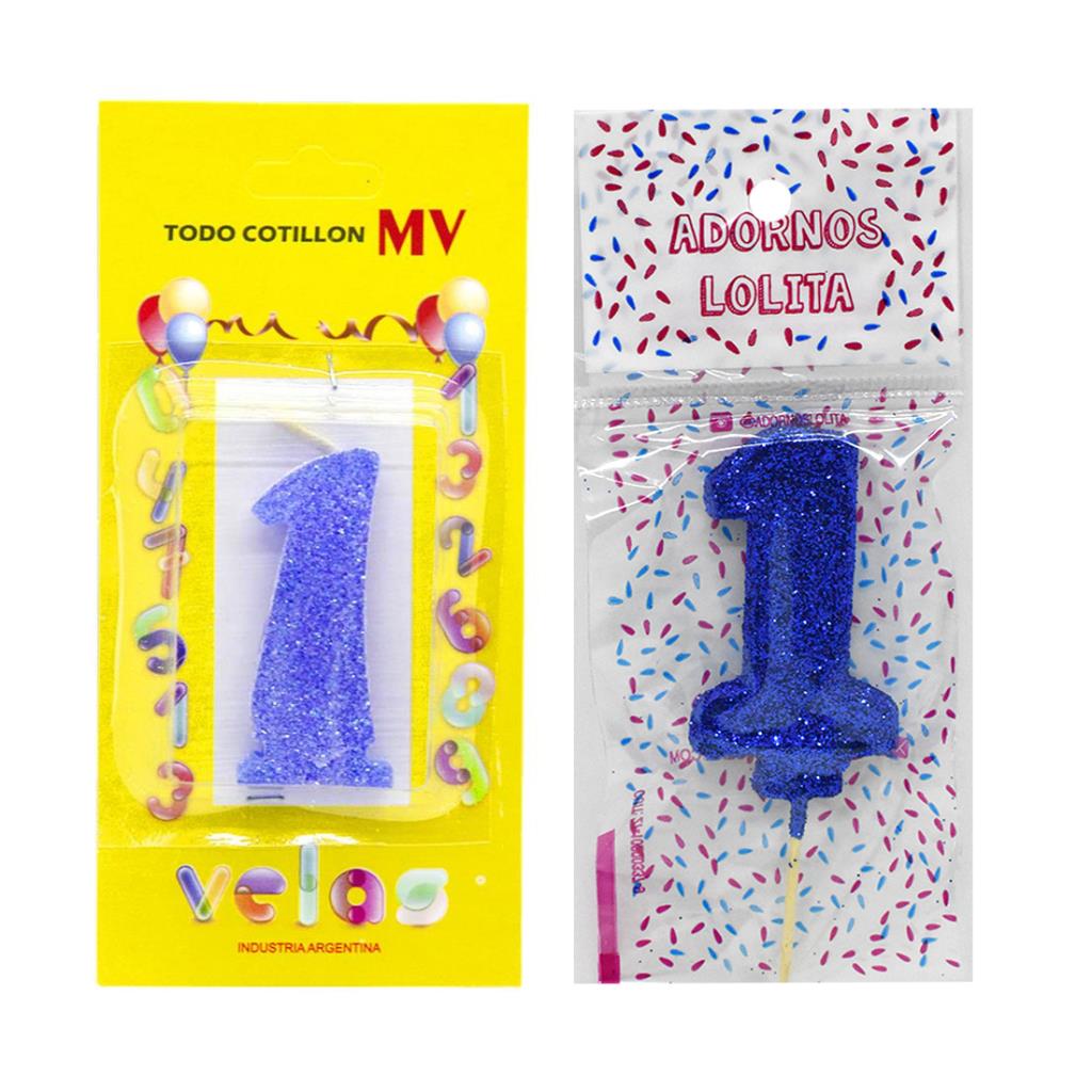 VELA DE CUMPLEAÑOS AZUL NUMERO 1