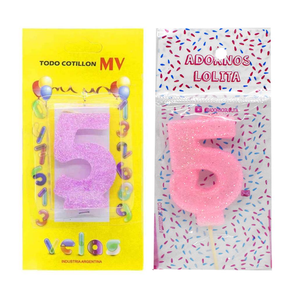VELA DE CUMPLEAÑOS ROSA NUMERO 5 E/ BL