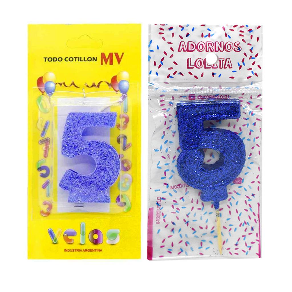 VELA DE CUMPLEAÑOS AZUL NUMERO 5 E/ BL
