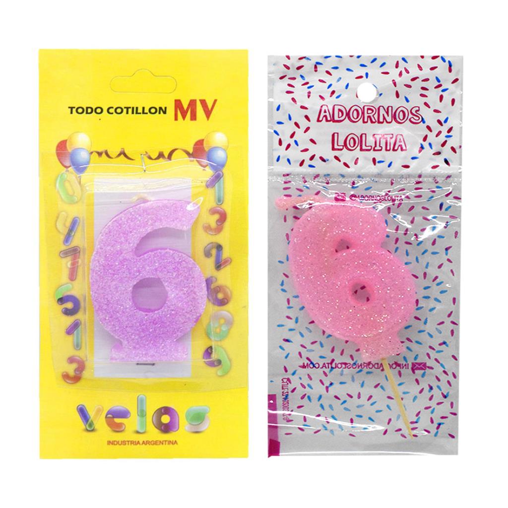 VELA DE CUMPLEAÑOS ROSA NUMERO 6