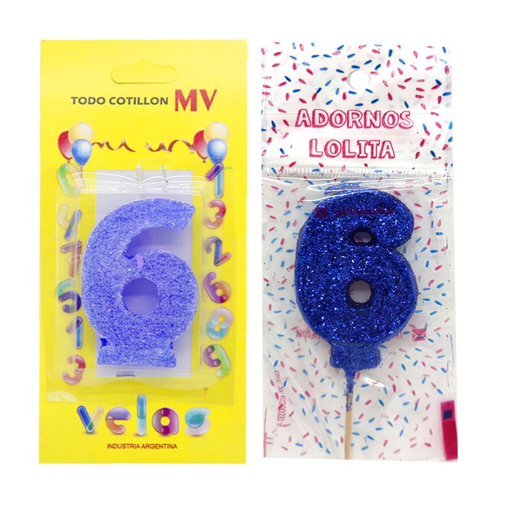 VELA DE CUMPLEAÑOS AZUL NUMERO 6