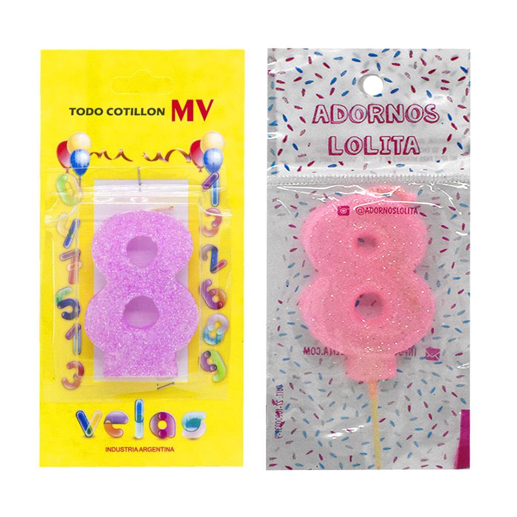 VELA DE CUMPLEAÑOS ROSA NUMERO 8