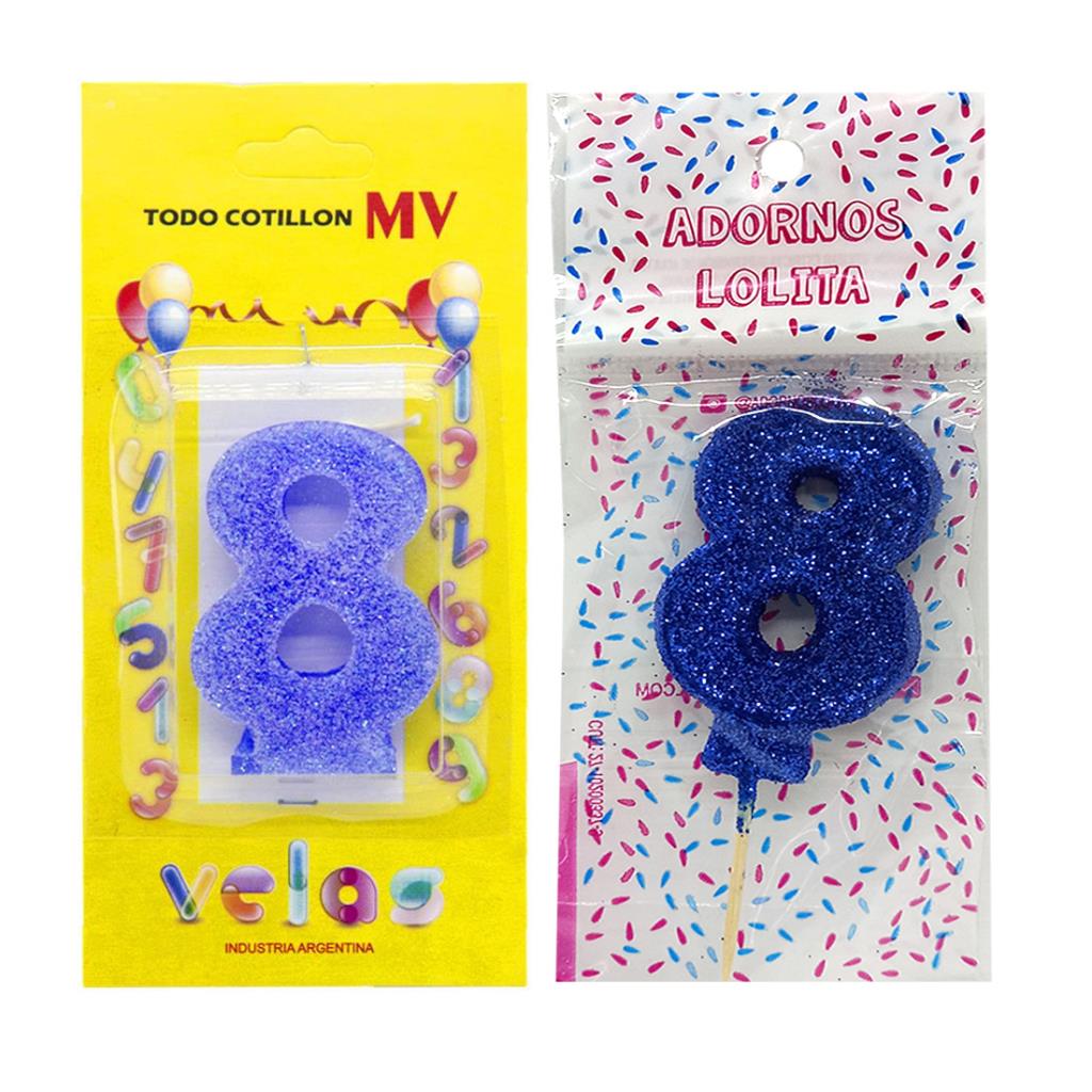 VELA DE CUMPLEAÑOS AZUL NUMERO 8