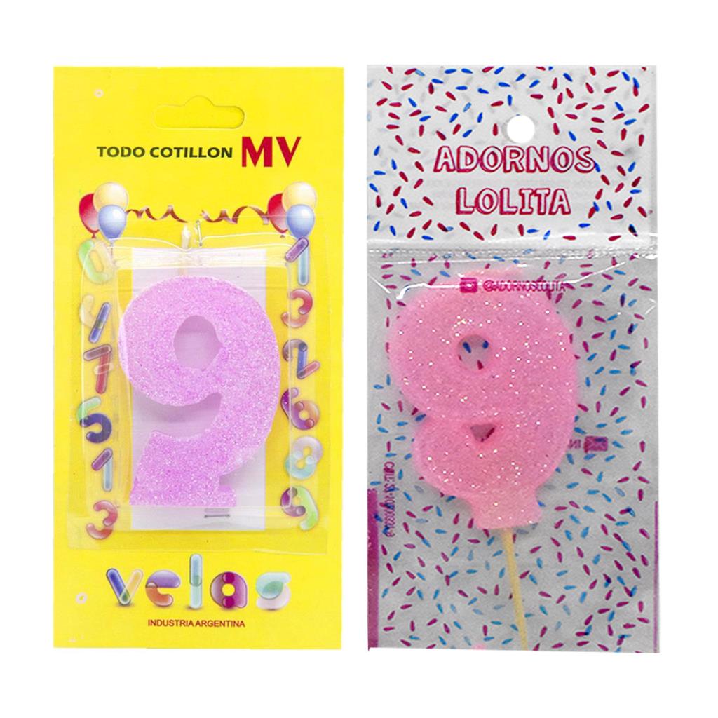 VELA DE CUMPLEAÑOS ROSA NUMERO 9