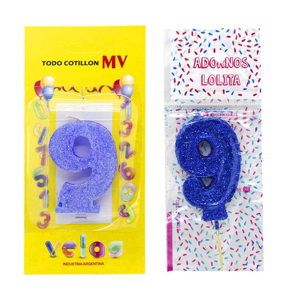 VELA DE CUMPLEAÑOS AZUL NUMERO 9