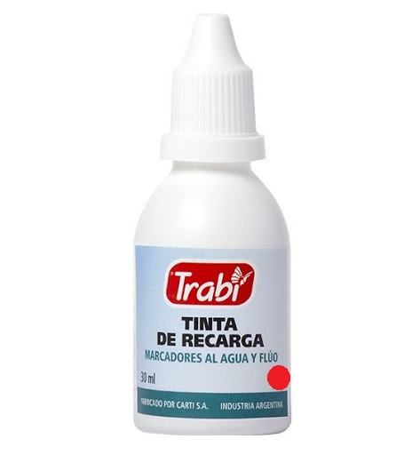 TINTA P/ MARCADORES AL AGUA Y FLUO TRABI 30ML  ROJO