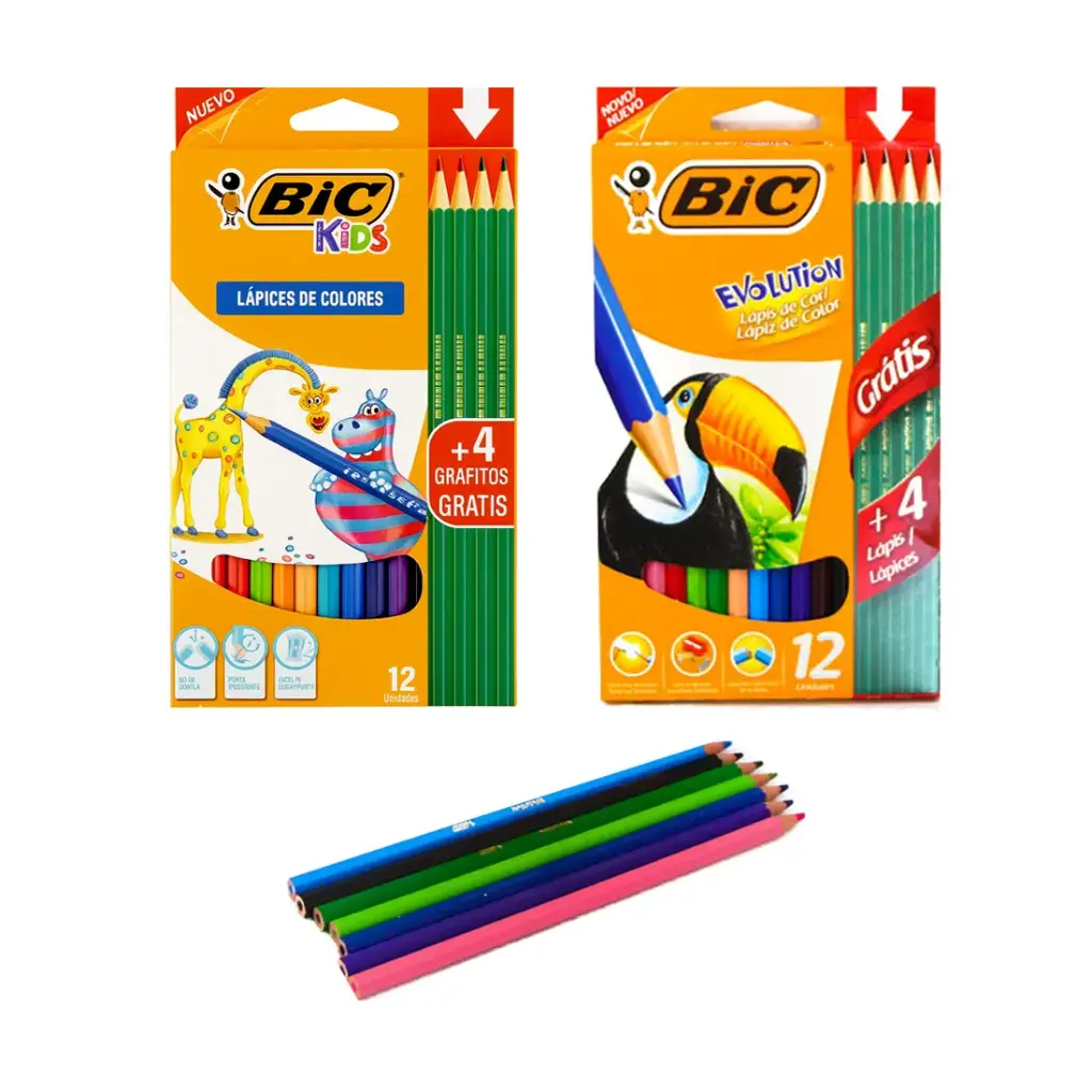 LAPICES COLOR BIC EVOLUTION x 12pzs C/4 LAPICES GRAFITO E/ BL