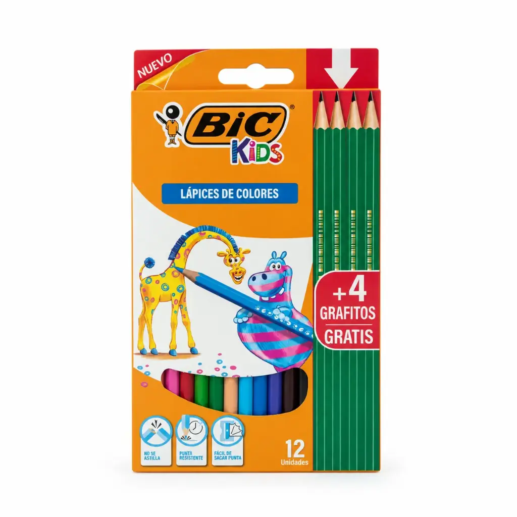 LAPICES COLOR BIC EVOLUTION x 12pzs C/4 LAPICES GRAFITO E/ BL