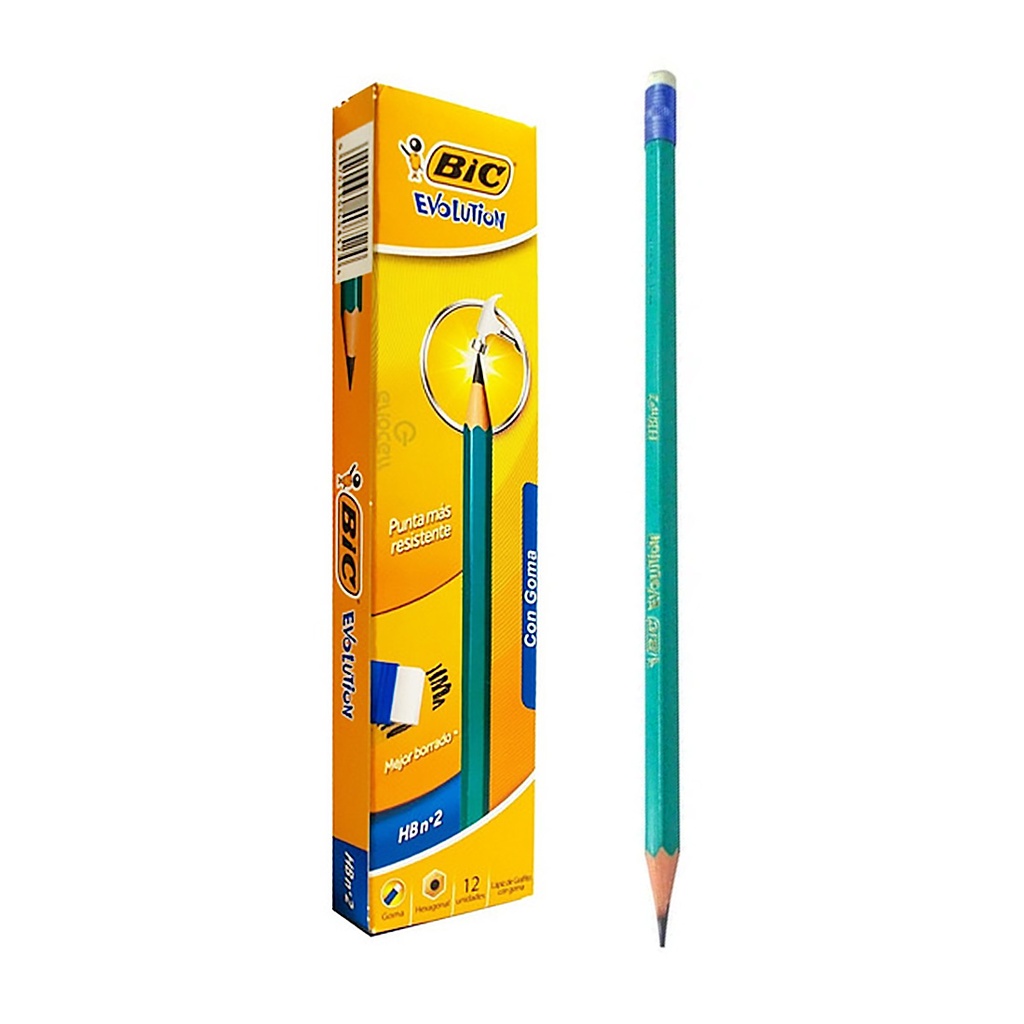 LAPIZ GRAFITO NEGRO C/ GOMA BIC EVOLUTION HB Nº2