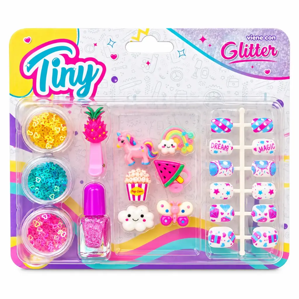 SET DE MANICURA TINY C/ ACCESORIOS Y GLITTER E/ BL ( 53836 / 60472 )