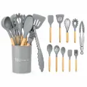 SET UTENSILIOS COCINA SILICONA Y MADERA X12 PZS E/ CJ ( HS-2022A )