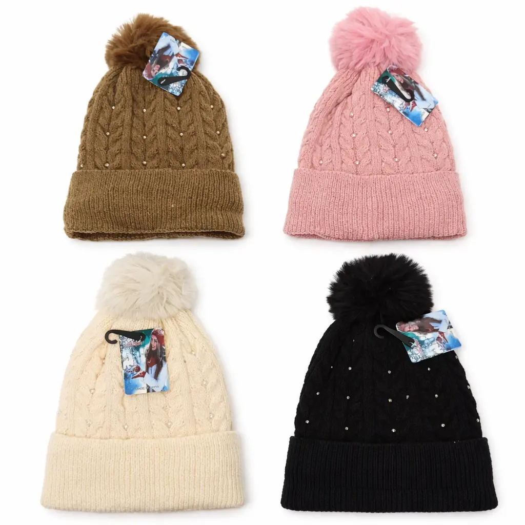 GORRO LANA TRENZADO C/ POMPON Y PELUCHE ( L-33 / 490-1 / 490-2 )