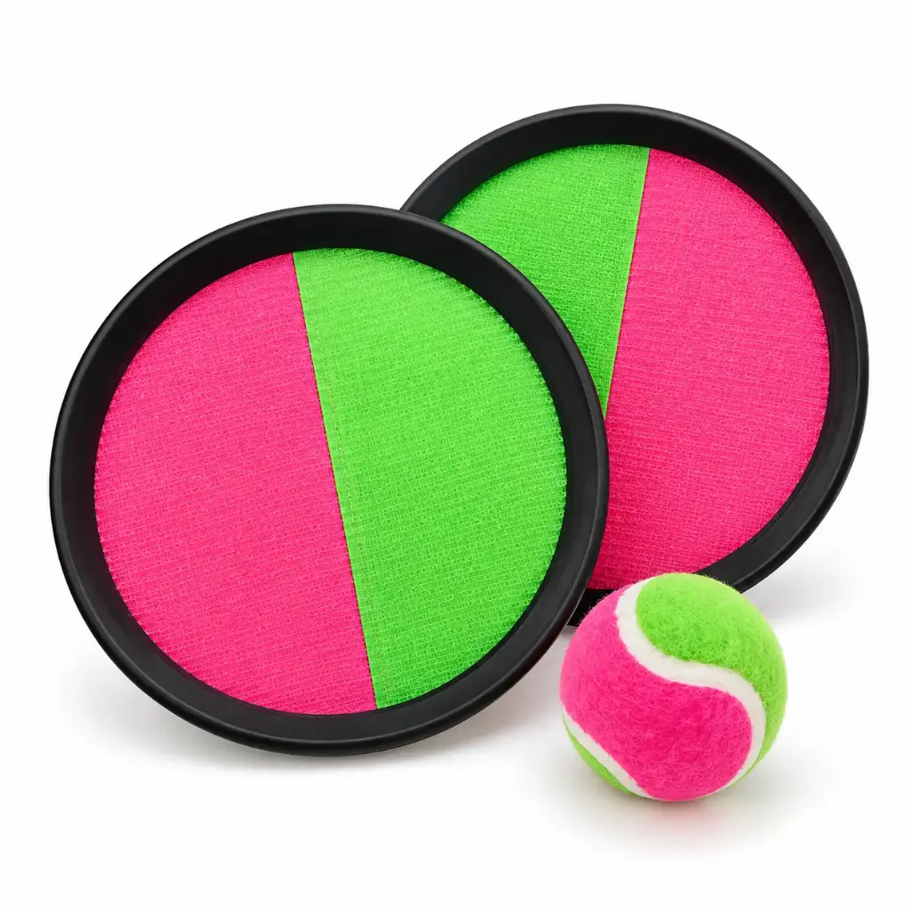 RAQUETAS X2 Y PELOTA CATCH BALL C/ ABROJO 18CM E/ RED ( A-253 / CH23-25341-2 )
