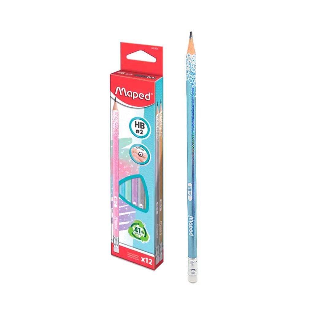 LAPIZ GRAFITO MAPED CUERPO GLITTER C/GOMA HB2
