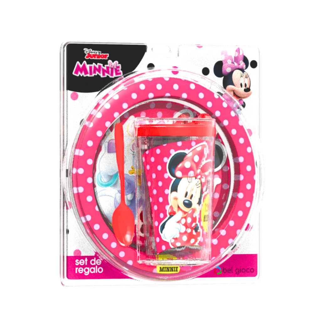 SET DE VASO TAPA CAFE C/ PLATO Y CUCHARA MINNIE E/BL