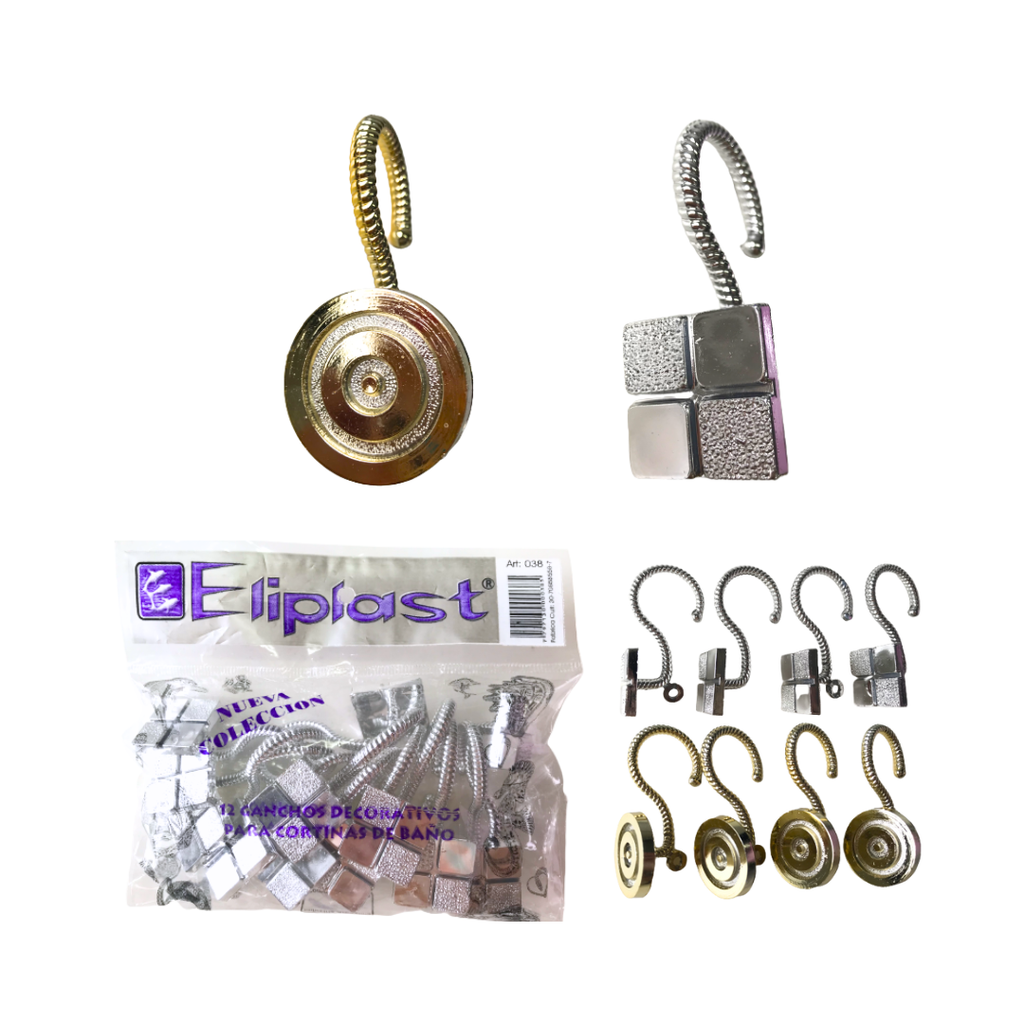 GANCHO P/ CORTINA DE BAÑO PLASTICO FANTASIA X12 E/ BO ( 038 )