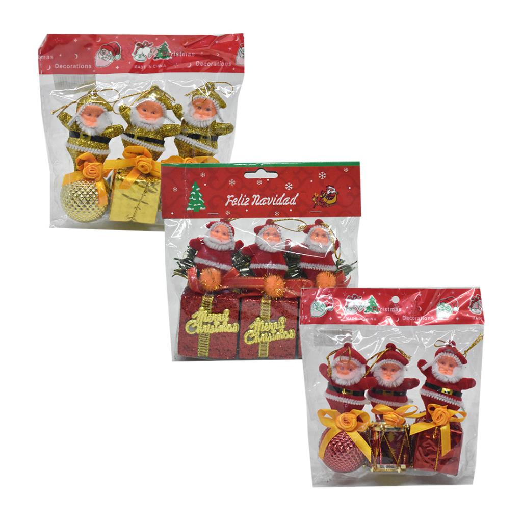 ADORNO NAVIDAD PAPA NOEL C/APLIQUE X3 E/ BO (368570/187219 )