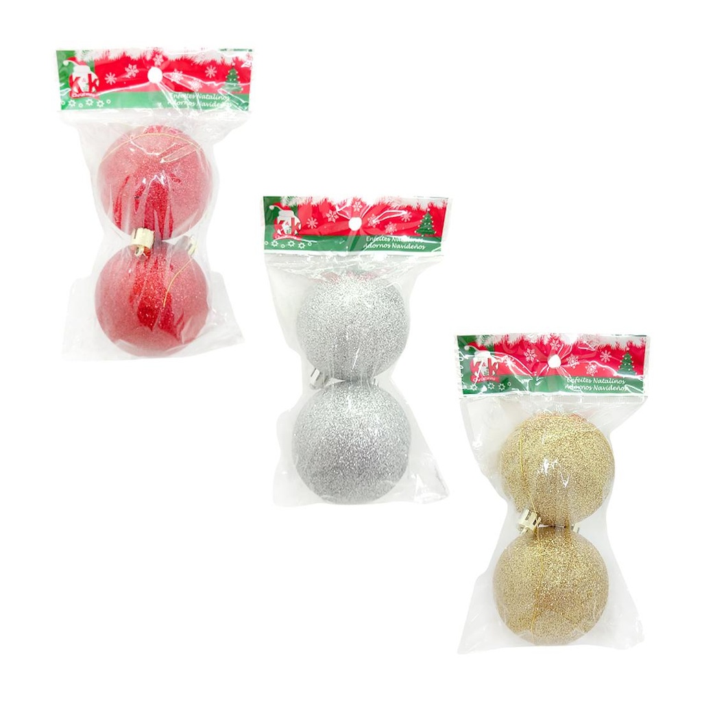 BOLA NAVIDEÑA GLITTER 6CM X2 E/ BO ( N2-6002Y )