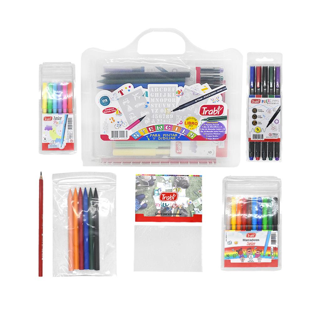 &SET ESCOLAR TRABI SUPER STENCILS X37PZS E/ VALIJA