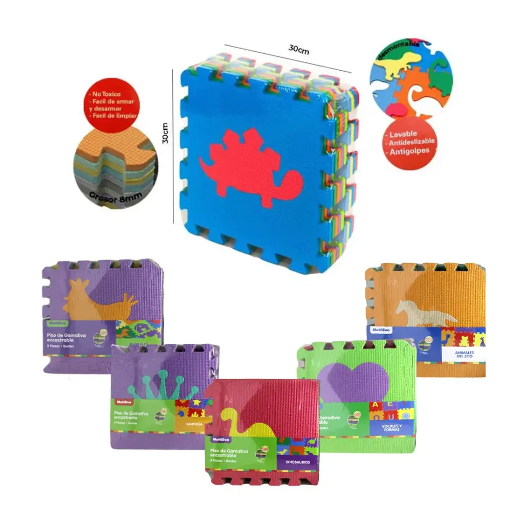 PISO ENCASTRABLE GOMA EVA C/ FORMAS x 9pzs 30 x 30cm 8mm