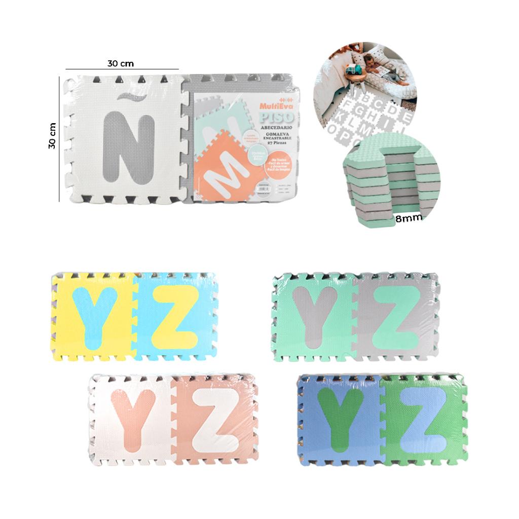 PISO ENCASTRABLE GOMA EVA ABECEDARIO X27 PZS 30X30CM 8MM