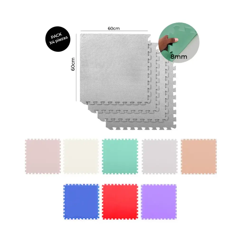 PISO ENCASTRABLE GOMA EVA x 4pzs 60 x 60cm x8mm C/ 8 BORDES