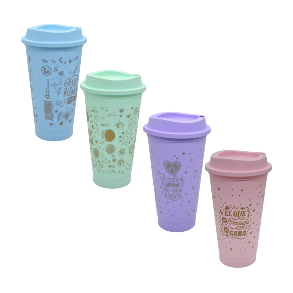 VASO ECO CAFE FRASES C/ TAPA ( 7581 )