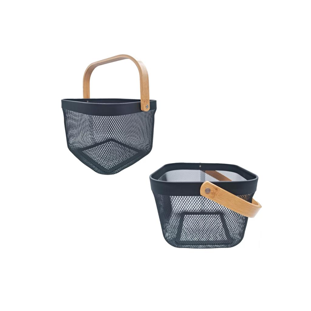 CANASTO METALICO C/MANIJAS BAMBU 20.5X20.5X15 CM (300959)