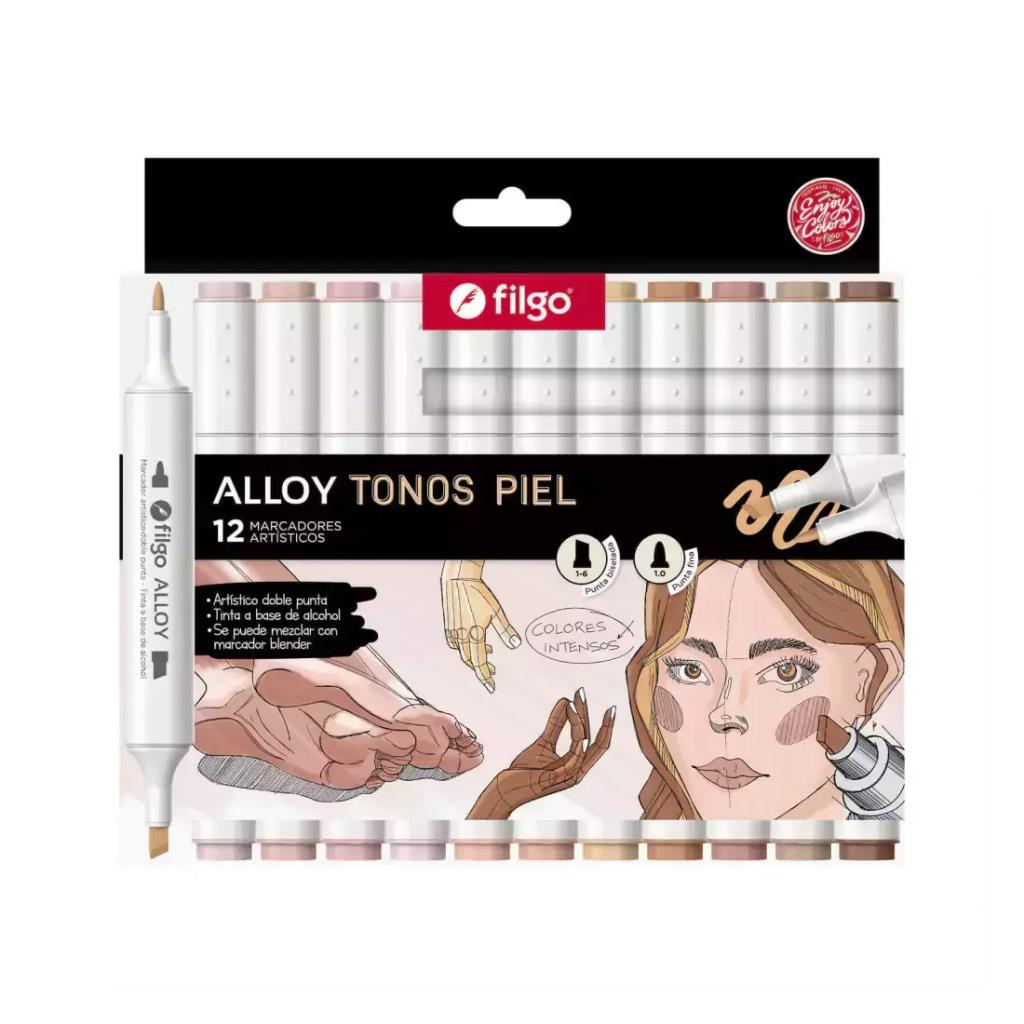 MARCADOR FILGO ALLOY DOBLE PUNTA TONOS PIEL X12 E/ CJ ( ALLYM-E12-PIEL )